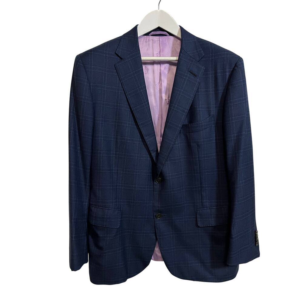 Barone Antica Sartoria Loro Piana Super 120s Navy Windowpane Blazer